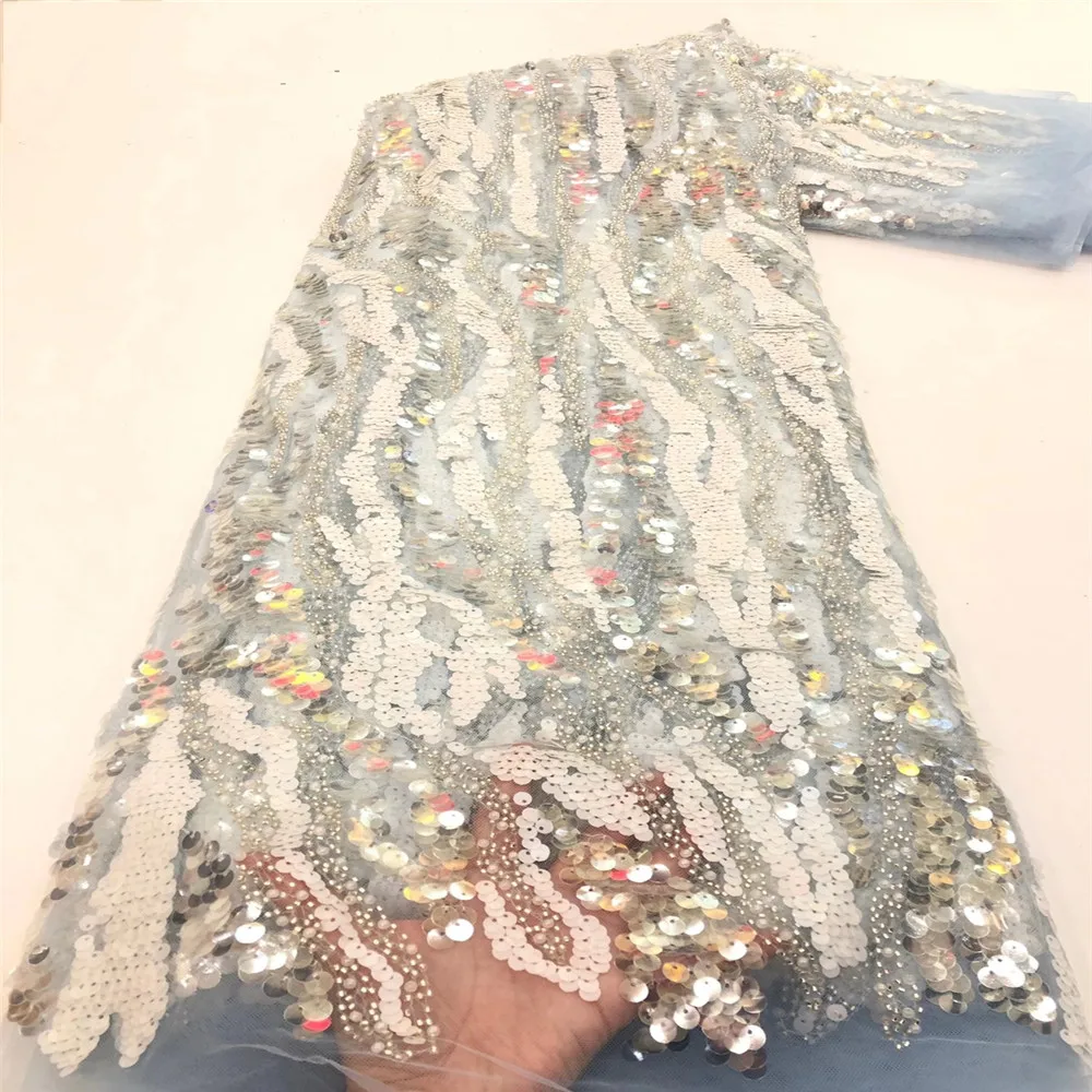

Madison Beads Sequin Mesh Tulle Lace Fabric Embroidery French Handmade Beaded Luxury Fabric Sequence African Wedding Material
