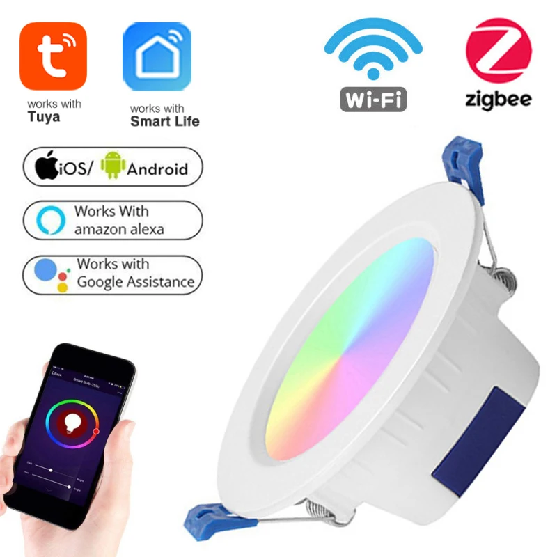 

Умная настольная лампа Tuya Zigbee, круглая потолочная лампа, 12 Вт, 3,0 дюйма, RGB, 4 дюйма, работает с Alexa GoogleHome