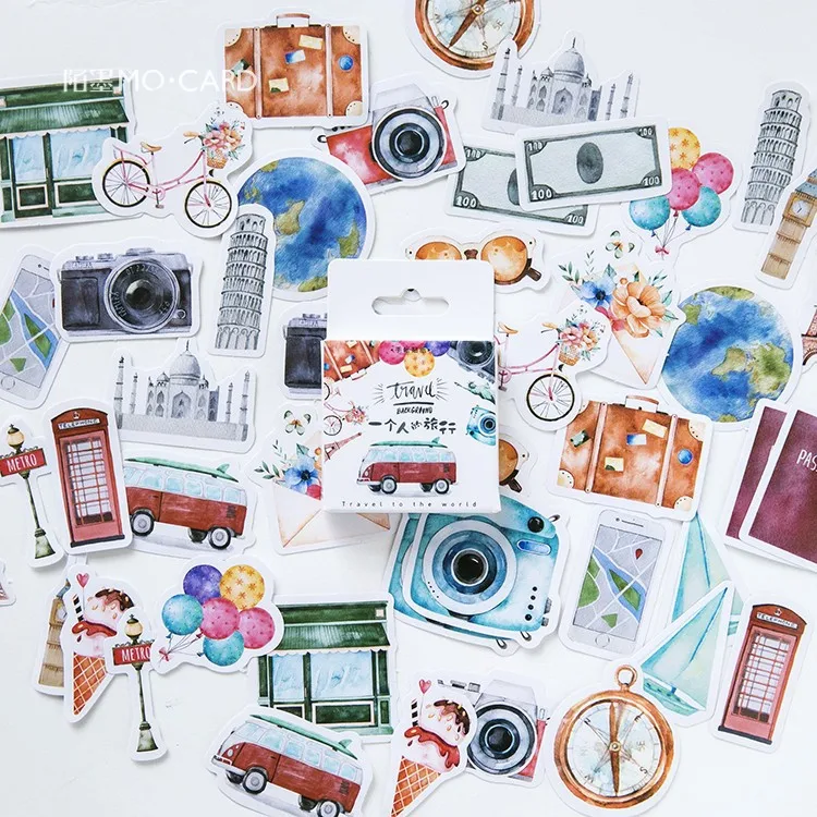 

46 Pcs /Pack Travel Alone Mini Paper Sticker Decoration DIY Album Diary Scrapbooking Label Sticker Kawaii Stationery