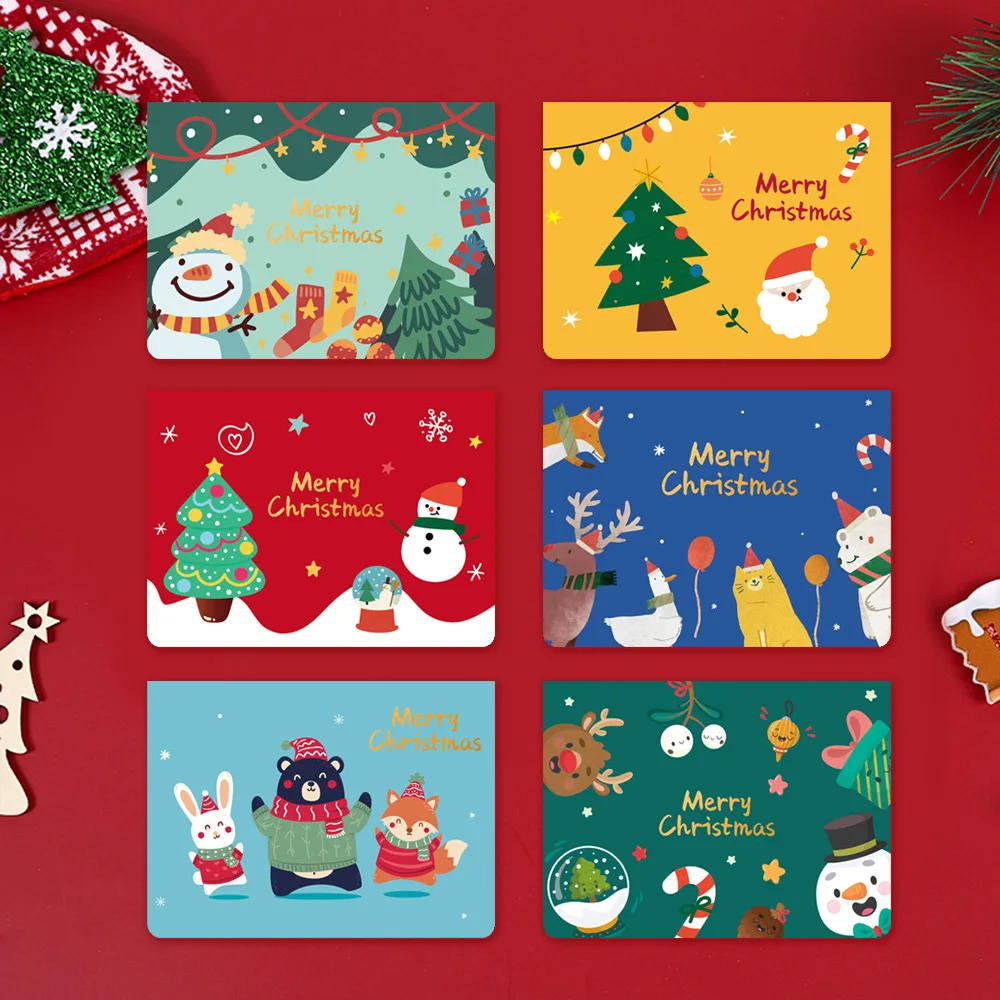 

6pcs Cards With Envelopes Merry Christmas Cards With Envelopes, Winter Holiday Santa Greeting Card, Festive Element Designs