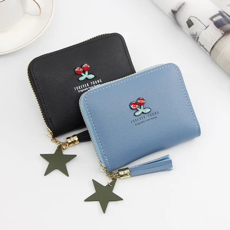 

MONNET CAUTHY 2020 New Arrival Coin Purse Fashion Preppy Style Tassel Zipper Short Wallet Color Black Blue Grey Green Red Wallet