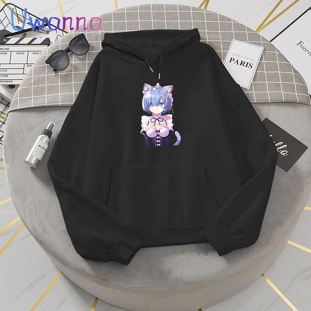 Толстовка женская с капюшоном и принтом Re Zero Rem | Женская одежда