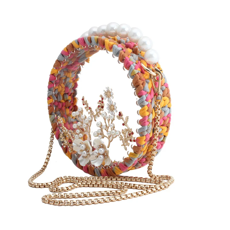 dropshipping handmade floral circular transparent clutch bags for women 2019 luxury handbags designer bolsa feminina | Багаж и сумки