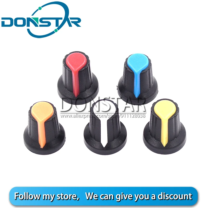 Колпачок ручки потенциометра WH148 цвет желтый оранжевый синий белый красный 15x17 мм