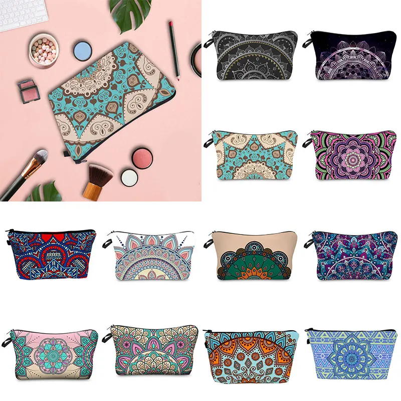 

Creative Mandala Print Cosmetic Bag For Women Girls Convenient Water Resistant Small Storage Bag 1PC Travel Storage Bag