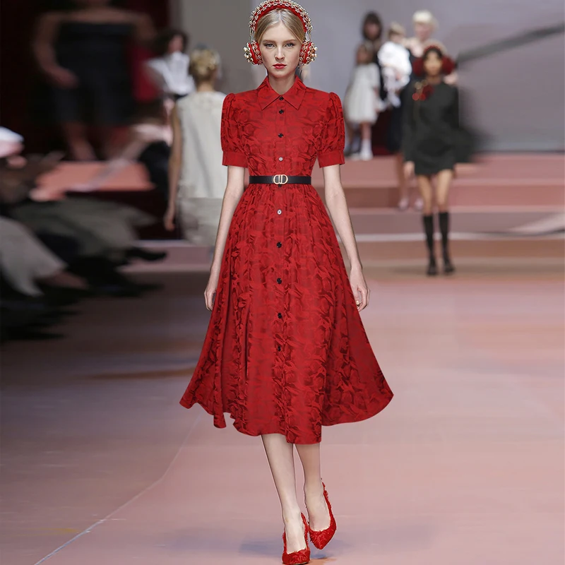 

Женское винтажное Элегантное однобортное платье миди, подиумное повседневное праздвечерние чное красное платье для отпуска, для подиума, д...