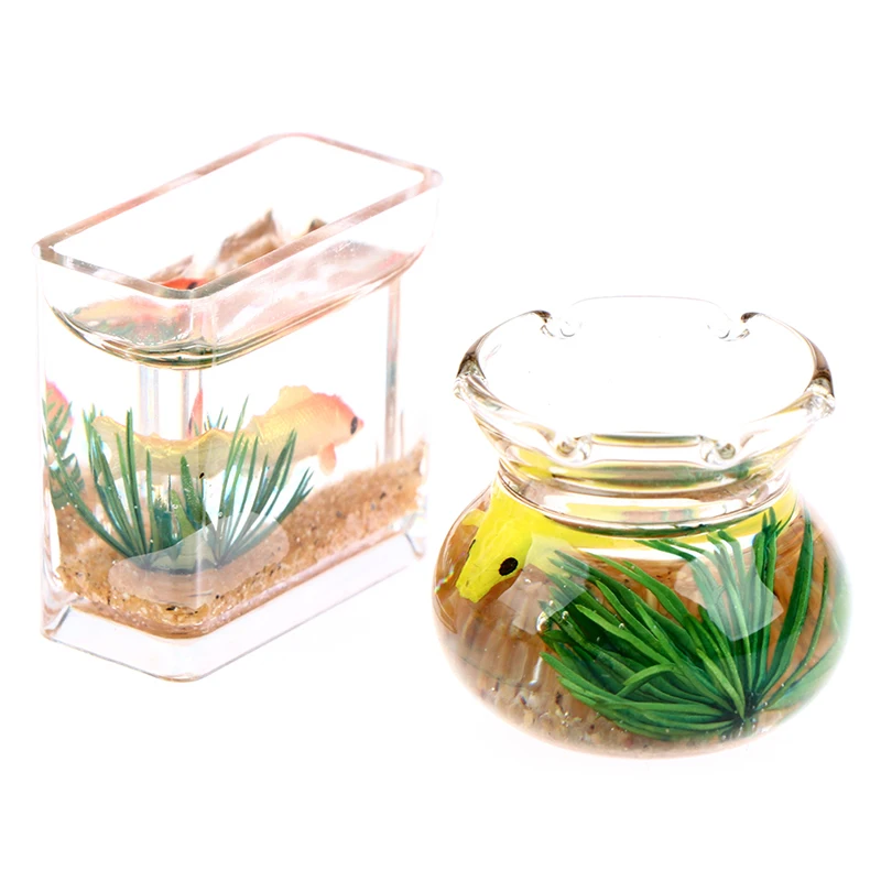 

1Pc new Dollhouse Miniature Fish Tank DIY Resin Transparent Goldfish Tank Miniature Decor Pretend Play Toys