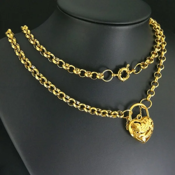 

Gold Filled Vacuum plating chain women girl Heart padlock necklace188