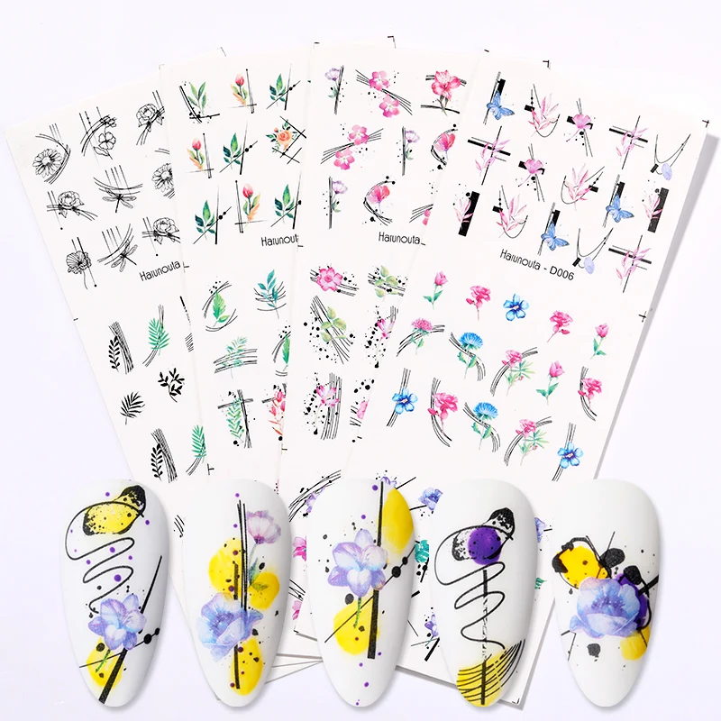 12 листов с яркими весенними цветами лист ногтей Водные Наклейки Абстрактная