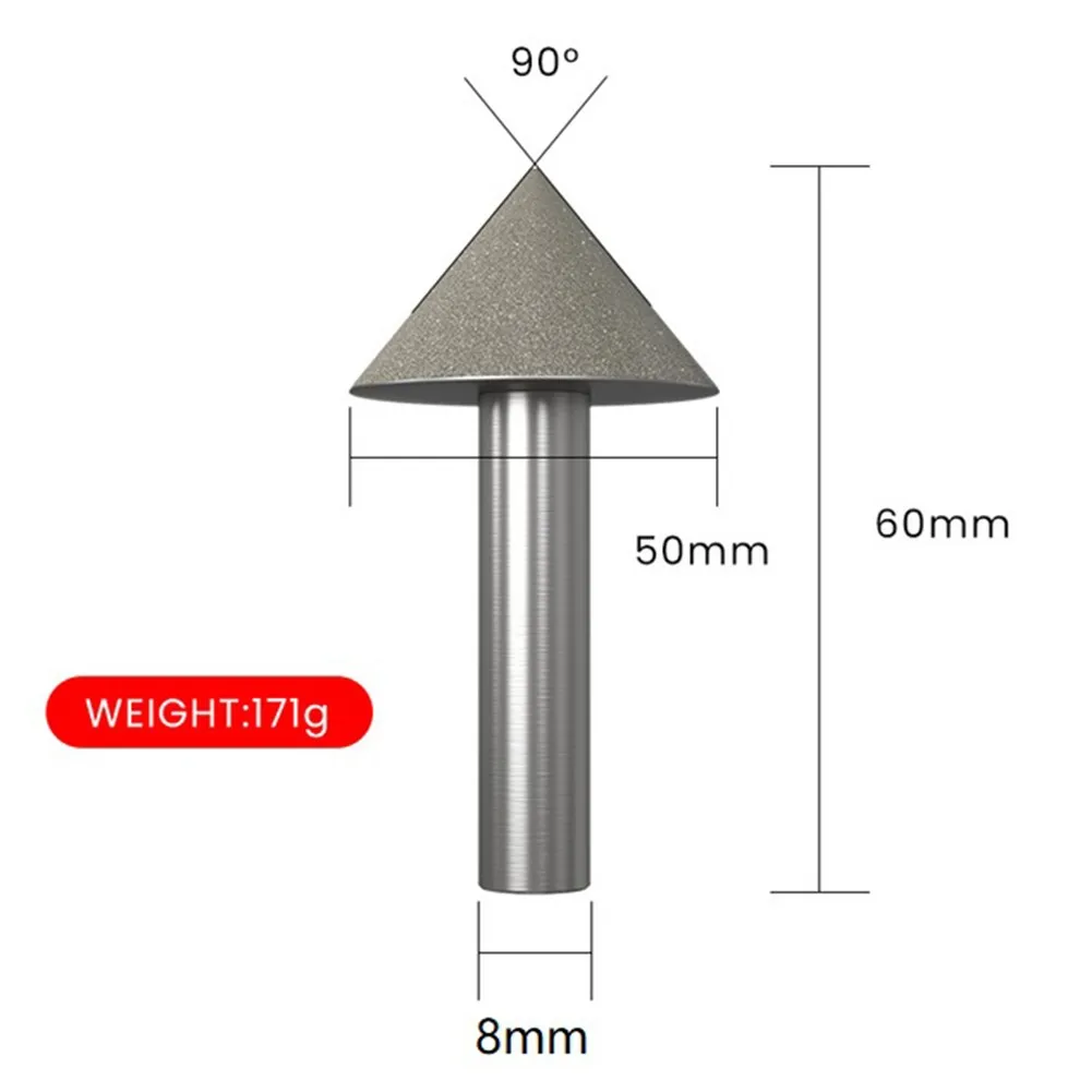 

1PCS 20mm Diamond Grinding Head Electroplated Diamond Cone Chamfer Grinding Head Stone Glass Chamfering 30mm/40mm/50mm/60mm