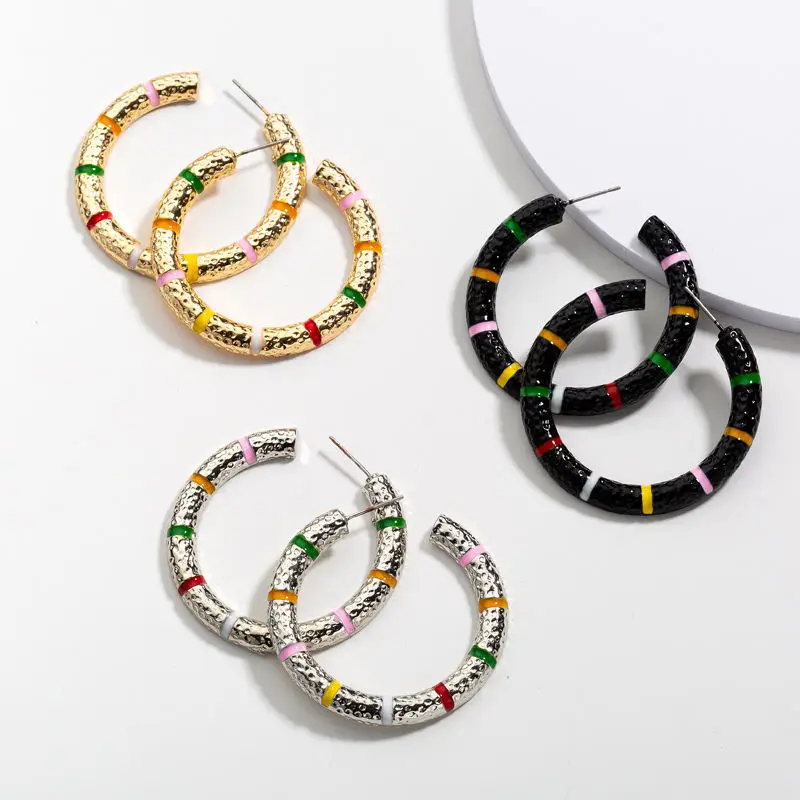 

Vintage Hand-painted Colorful Drops Oil Hoop Earrings For Women Geometric Circle Gold Color Matte Earrings Party Jewelry Travel