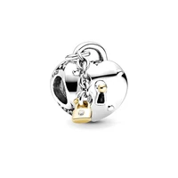 925 sterling silver two tone gemstone heart and lock pendant charm bracelet original diy jewelry making for women