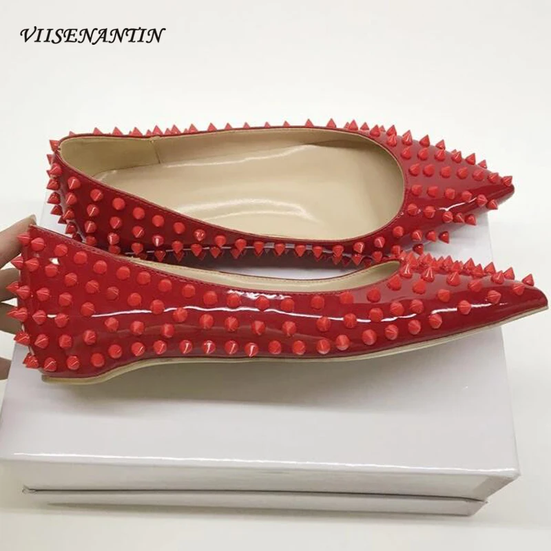 Женские туфли без задника красные на плоской подошве с заостренным носком и