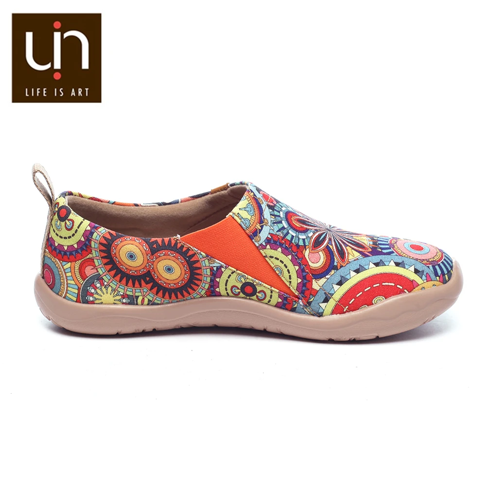 UIN Blossom Design Красочный Арт Окрашенный Холст Мокасины для Женщин Широкие Ноги Комфорт Обувь Дамы Открытый Мягкие Легкие Кроссовки