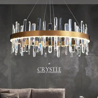 luxury shine k9 crystal pendant light hotel hanging aluminium lamp round long shape for living room villa lamparas colgantes