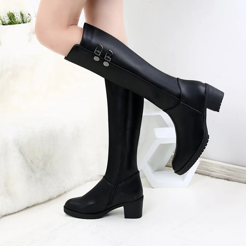 

2019 New Women Boots Black Over the Knee Boots High Heels Side Zipper Round Toe Shoes Leather Boots lady Thigh High Boots