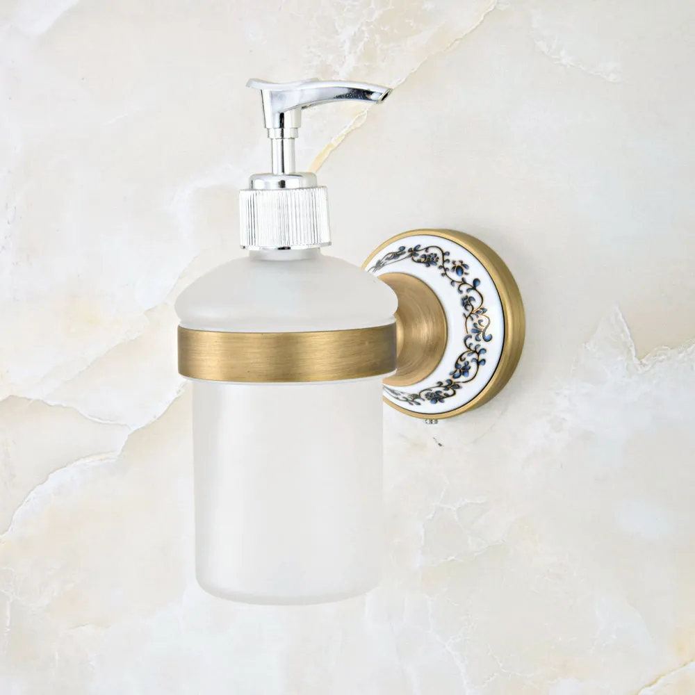 antique brass ceramic base wall mounted kitchen bathroom sink basin accessory glass soap dispenser aba814 free global shipping
