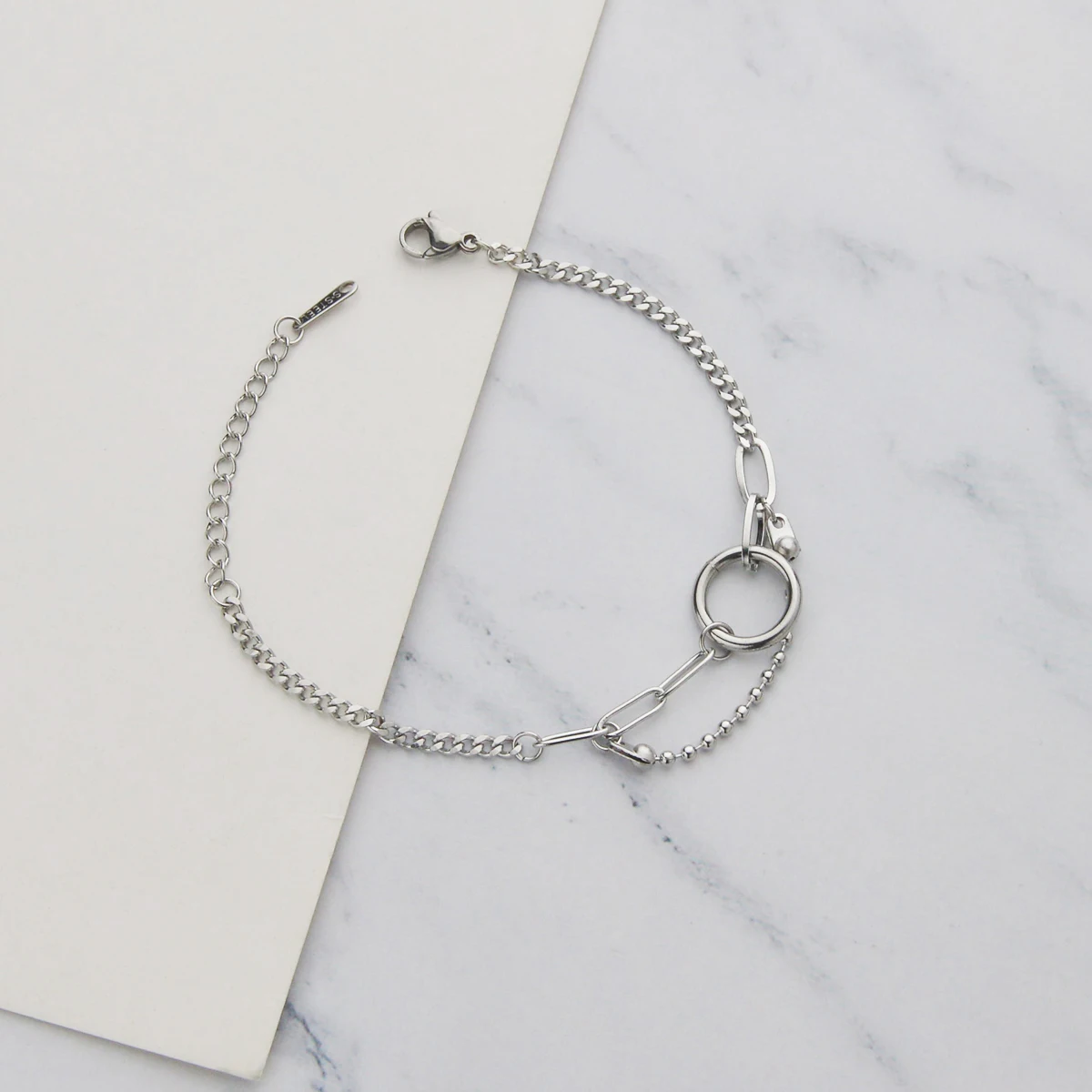 Браслет-цепочка двухслойный с бусинами из нержавеющей стали | Украшения и