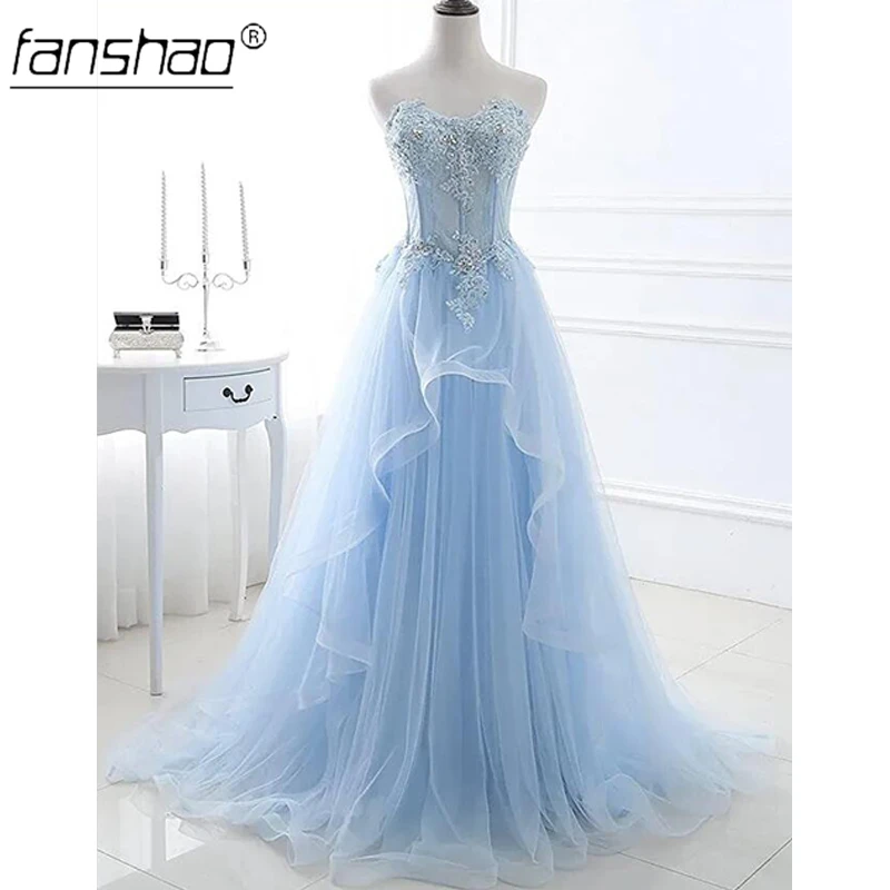 

Fanshao wd446 Quinceanera Dresses Strapless Sleeveless Lace Appliques Beading Sequin For 15 Girls Ball Party Gowns