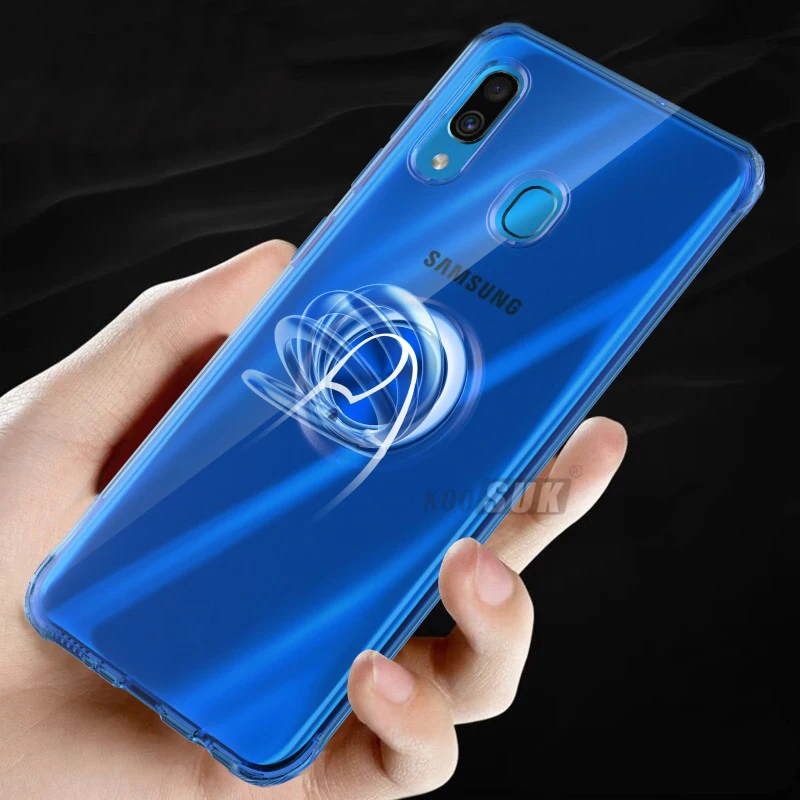 Прозрачный чехол для samsung Galaxy A10 A20 A20e A30 A40 A50 A70 A80 с магнитным кольцом для телефона