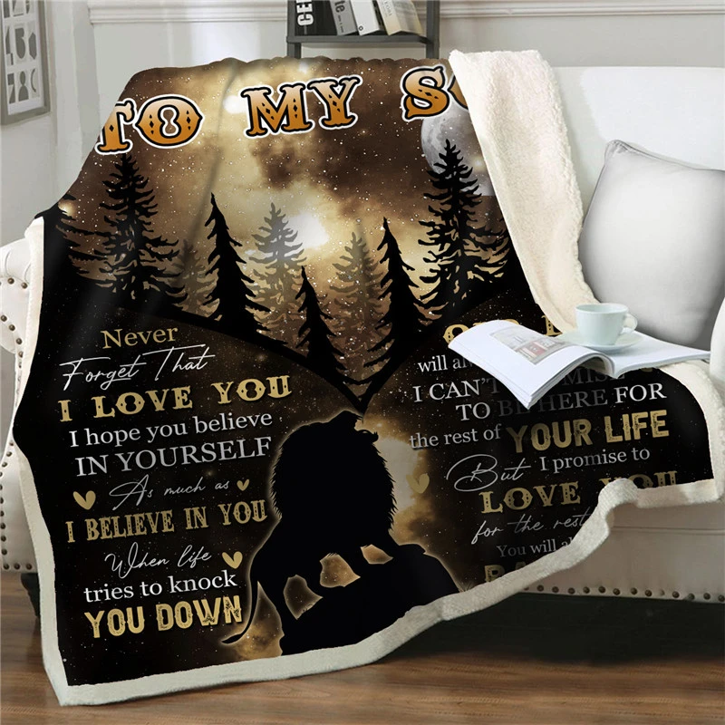 

Letter to My Son from Dad Express Love Blankets Soft Warm Travel Office Nap Blanket Forest Lion 3D Printed Quilts Cover Beddings