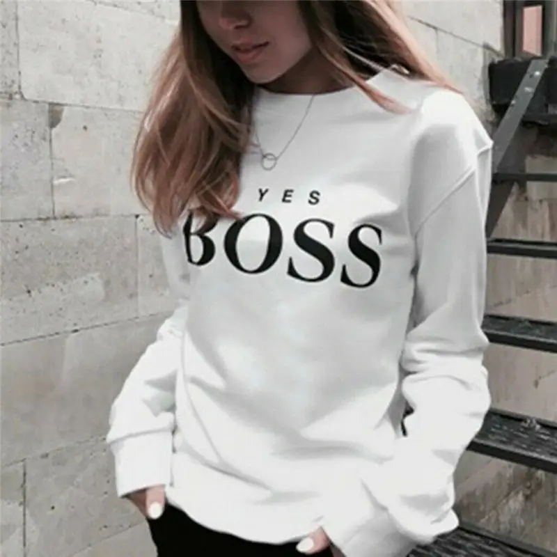 Да с надписью Boss Печатный женский свитер осень зима капюшоном длинным рукавом