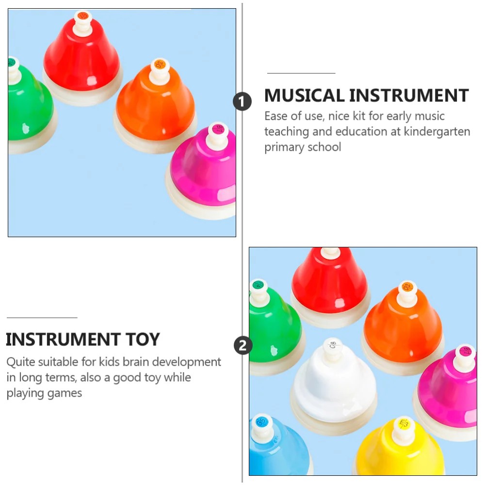 

1 Set of 8 Notes Diatonic Colorful Metal Hand Bells Kids Musical Instruments