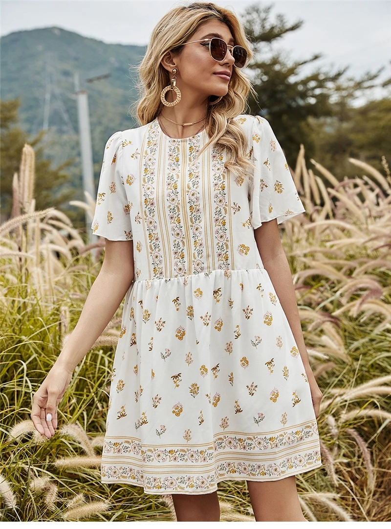 

Spring New Sleeveless Print Dress Women Casual O Neck White Sweet Sling Dress for Women 2021 Short Summer Dress