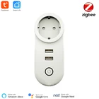 Tuya Smart Zigbee EU Plug APP Беспроводное управление Tuya Zigbee 3,0 EU Socket Alexa Echo Голосовое управление двойной USB зарядка Google Home