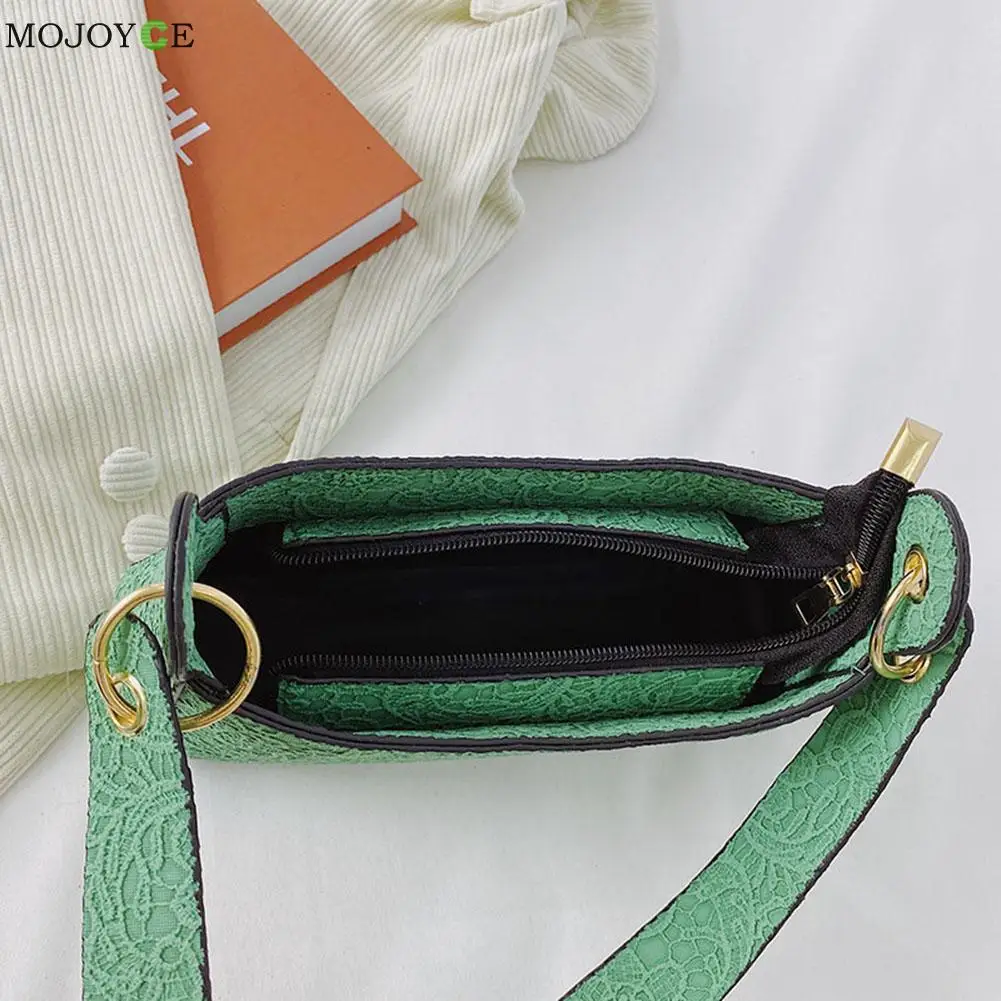 

Fashion Women Lace Floral Embroidery PU Leather Pure Color Shoulder Underarm Hobos Bag Casual Ladies Small Handbags Purse