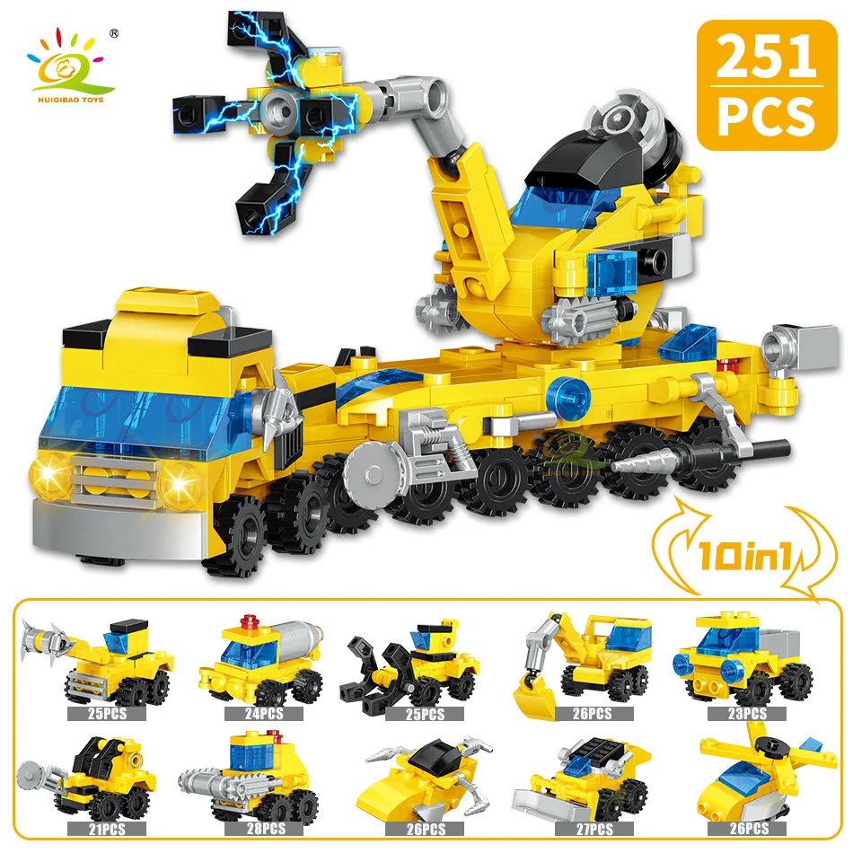HUIQIBAO Random 1 PC Car City Multifunctional Engineering Vehicle Building Blocks Boys DIY Excavator Bulldozer Construction Toys | Игрушки и