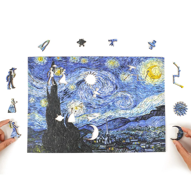 

Old Maste The Starry Night Wooden Puzzle difficulty Toy Unique Irregular Shape Jigsaw Puzzle For Adults Kids Fidget Toys gift