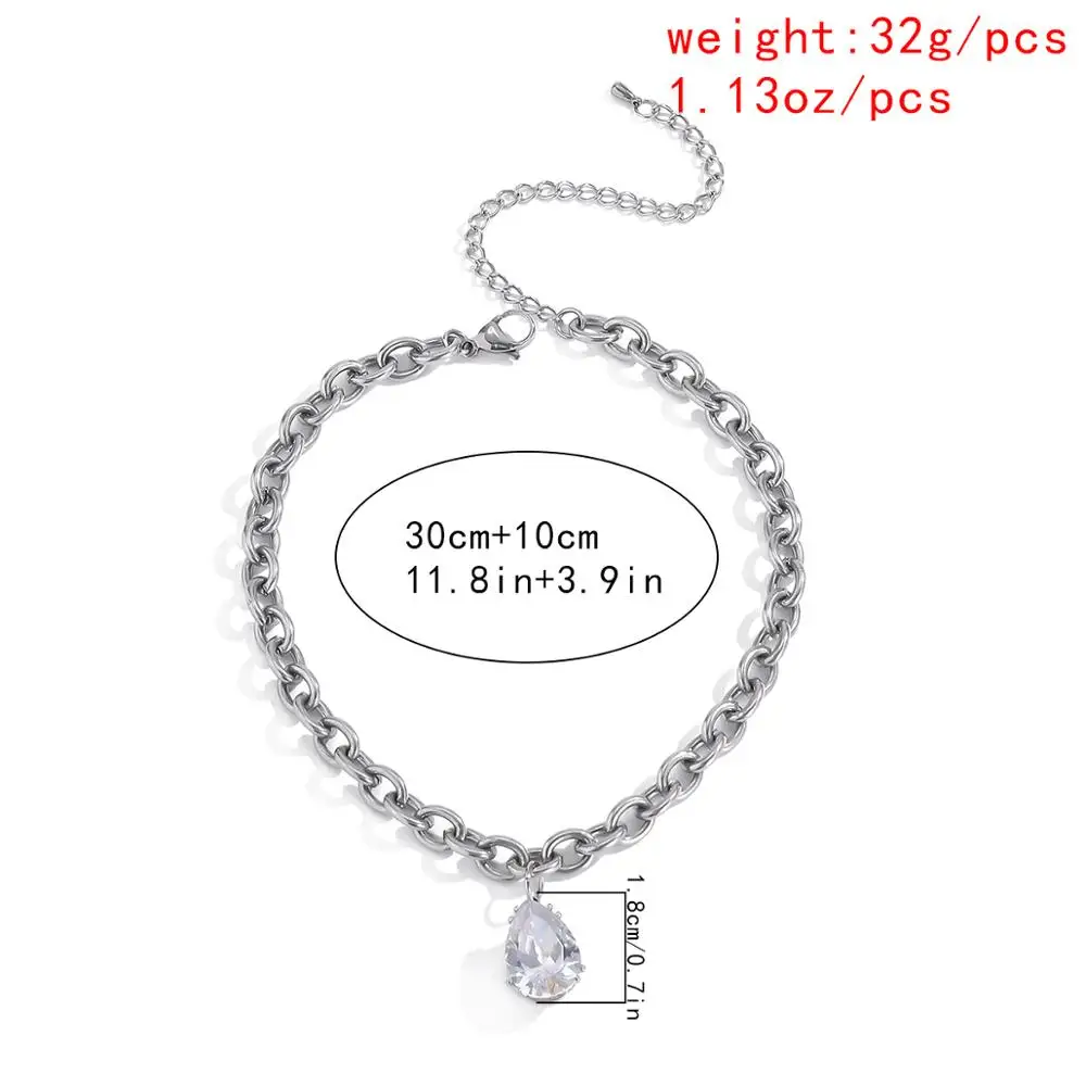 

Luxury Crystal Choker Necklace for Women Silver Color Stainless Steel Clear Rhinestone Pendant Necklace Aesthetic Jewelry Gift
