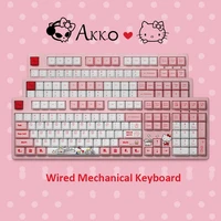 original akko pink kitty cat wired mechanical gaming keyboard with switch 87 98 108 keys pbt computer gamer type c cable