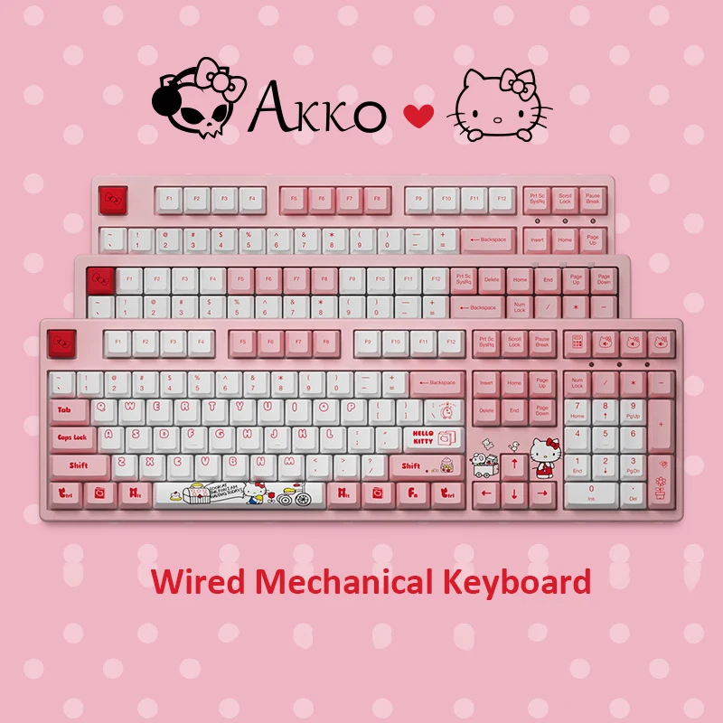 Оригинальная Проводная Механическая игровая клавиатура AKKO Pink Kitty Cat с
