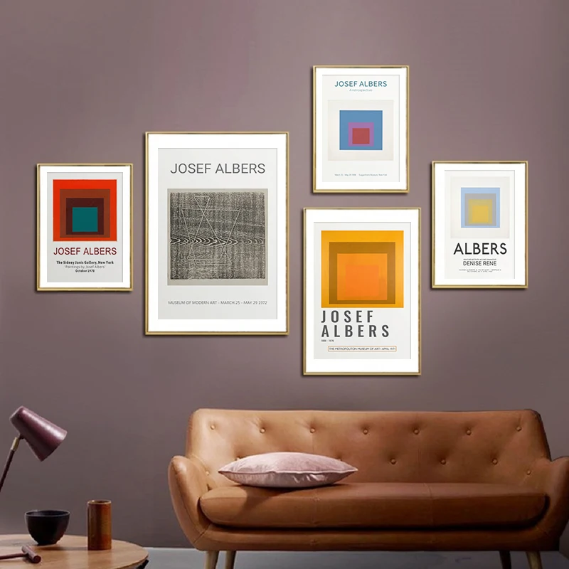 

Josef Albers Canvas Printing Exhibition Poster and Prints Abstract Wall Art Minimalistic Square Shape Picture for Home Decor