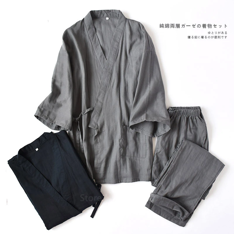 

Kimono Sleepwear for Man Japanese Traditional Bathrobe Pajamas Sets Women Yukata Nightgown Lover Leisure Wear Nightgown Homewear