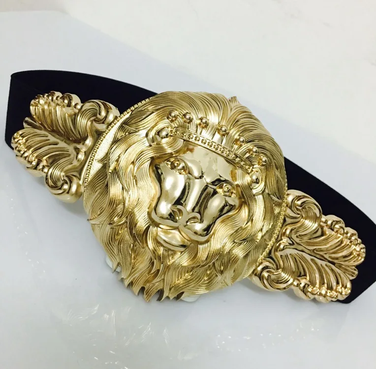 

Belts for Women's Fashion Golden Big Lion Elastic Snap Waist Fashion Girl Metal Wide Belt Elastic Closure cinturon
