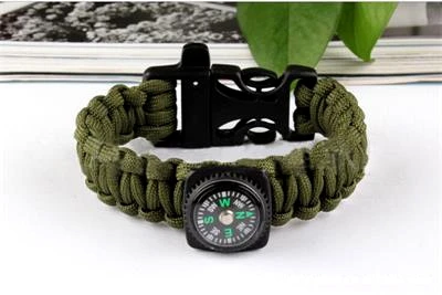 

1PC New Camping Compass Paracord Parachute Cord Plastic Buckle Bracelets Survival Whistle Buckle Army Green Color