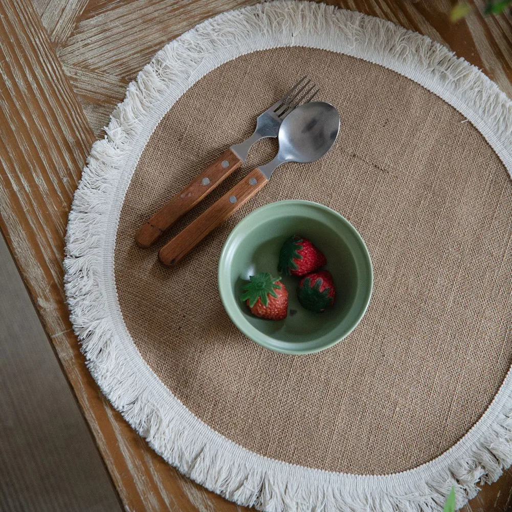 

Linen Dinner Placemats Coaster Macrame Cup Cushion Bohemia Style Non-slip Cup Mat Heat Insulation Table Mat Coffee Cup Coaster