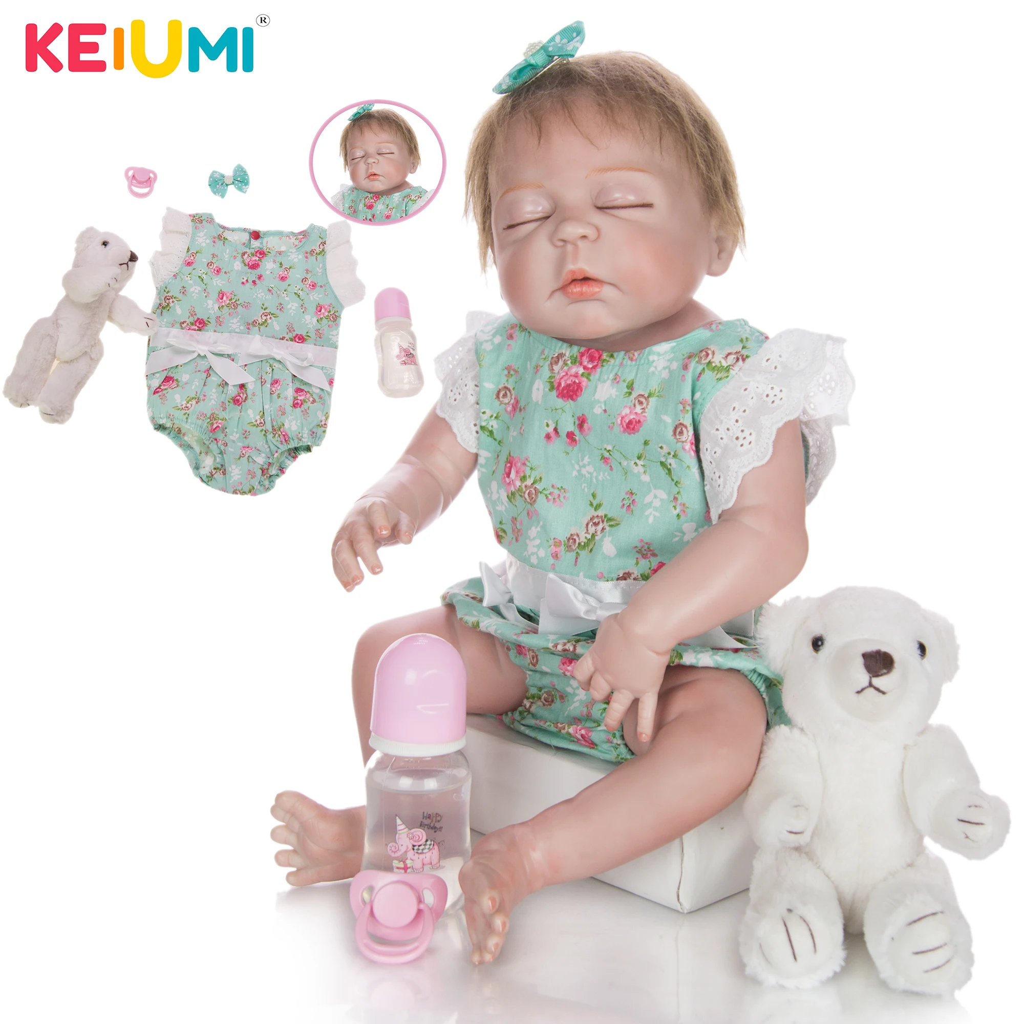 KEIUMI 23 дюйма кукла для маленькой девочки из красной кожи полностью силиконовая