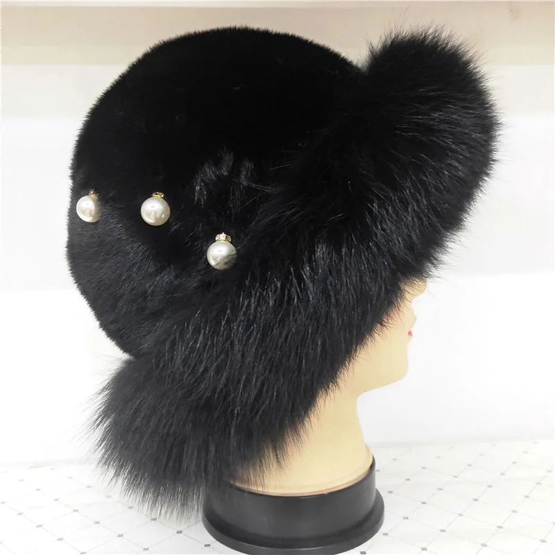 Шапка рыбака женская из натурального меха норки регулируемая однотонная шапка