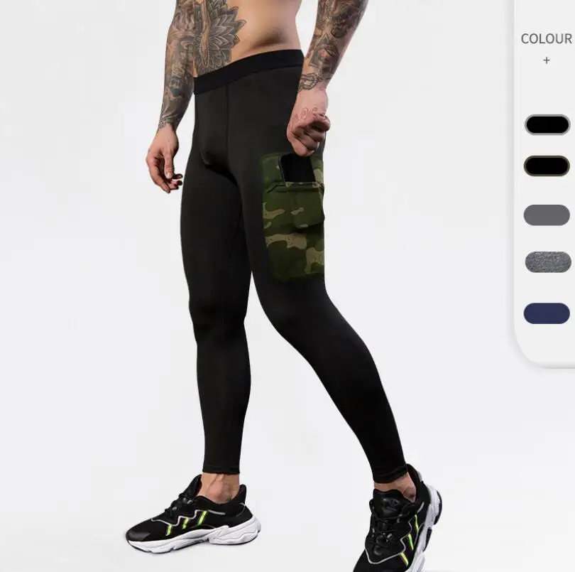 

Men Compression Pants Dry Cool Sports Base Layer Workout Running Active Wear Tight Leggings with Camouflage Pocket Training Yoga