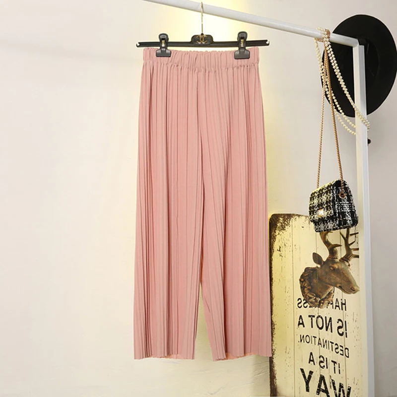 

Fold Pleated Palazzo Pants Women Bottoms Female Casual Pants Mid Waist Wide Leg Pants For Women Fashion Trousers