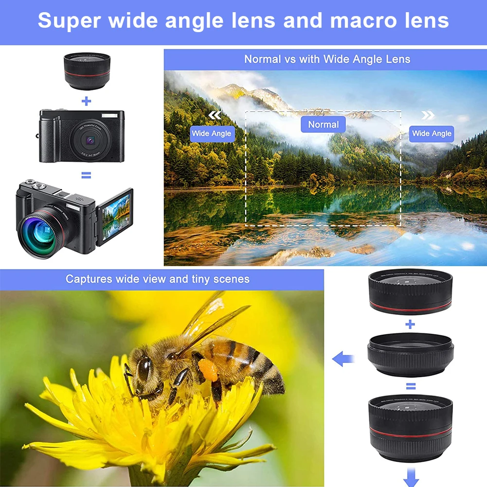 Vlog 1080P Full HD Digital Video Mini Camera 24MP 16X Digital Zoom WiFi Face Detection Anti-Shake Professional HD Camera