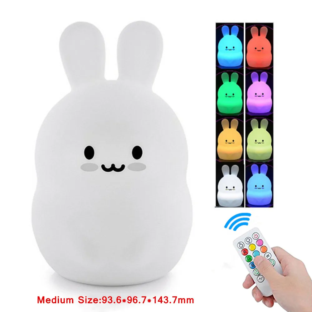 

Rabbit LED Night Light Touch Sensor Remote Control 9 Colors Dimming Timer USB Rechargeable Silicone Bunny Lamp for Children Baby