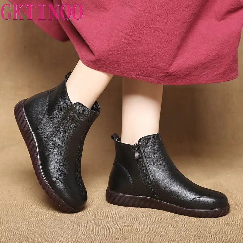 

CEYANEAOGenuine Leather Boots For Women Keep Warm Zipper Winter Shoes Woman Non-slip Velvet Snow Boots Women Ankle Boots