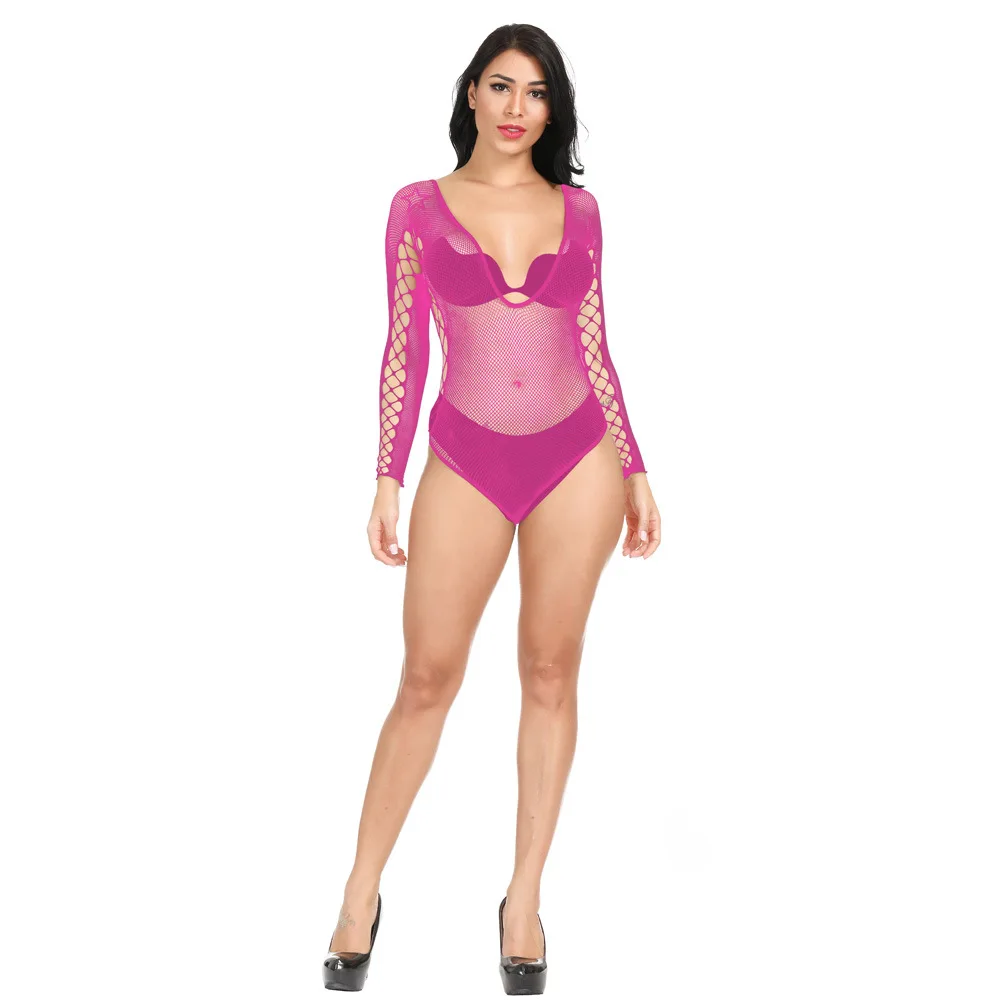 Сексуальный длинный рукав v-образный вырез цельный ажурный чулки | Тематическая