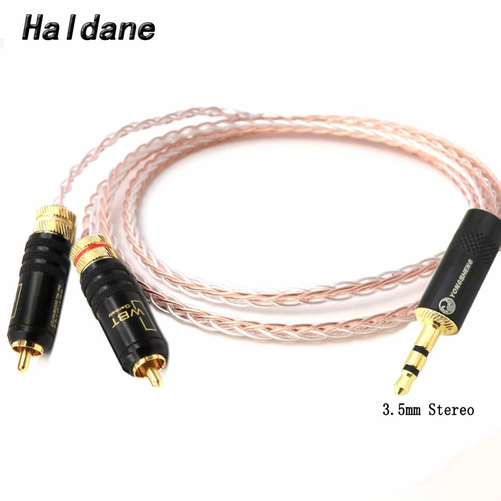 Бесплатная доставка haldate 1/8 3 5 мм штекер на 2 RCA 8 ядер Litz braid 7N OCC гибридный
