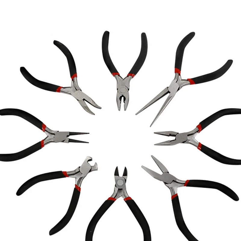 

8PCS Mini Pliers Set Long Nose with Teeth Flat Jaw Round Curve Needle Diagonal Nose Wire End Cutting Cutter Linesman Pliers